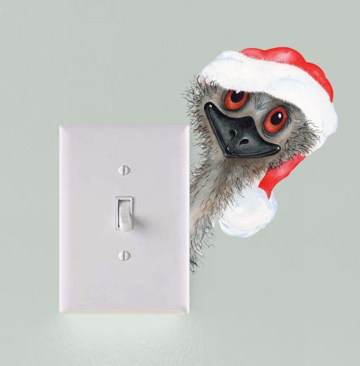 Peeking Christmas Emu Light Switch Wall Sticker