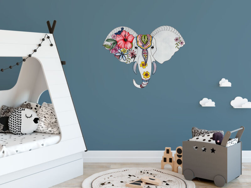 Elephant Head with Floral Design Wall Sticker