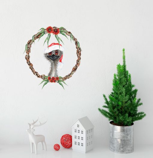 Emu Christmas Wreath Wall Sticker