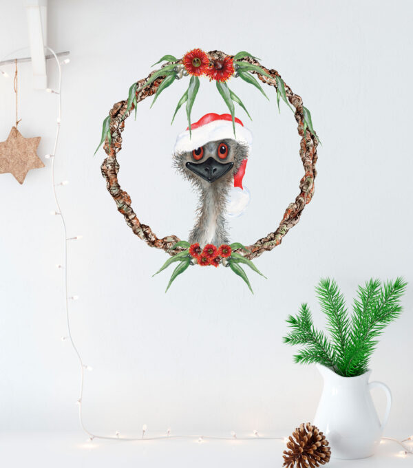 Emu Christmas Wreath Wall Sticker