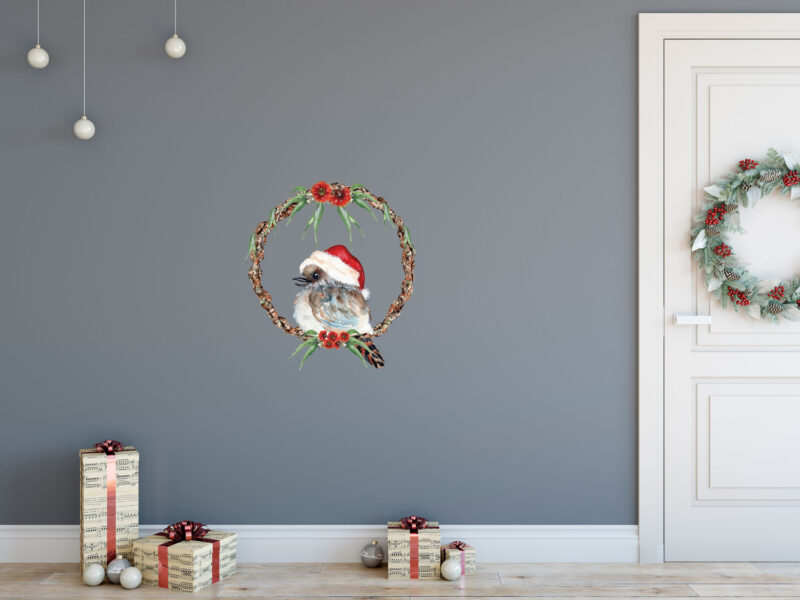 Kookaburra Christmas Wreath Wall Sticker