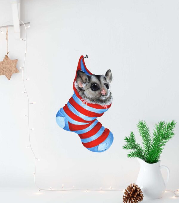 Possum in Christmas Stocking Wall Decal